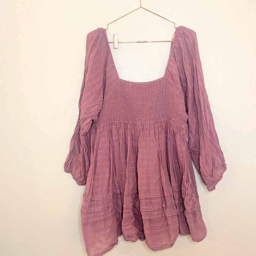 Free People Ari Mini Dress L Dried Currant Pink Crochet Smocked Boho - Picture 2 of 9